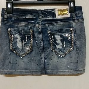 Denim Distressed Jeweled Skirt Grace in LA Sz S